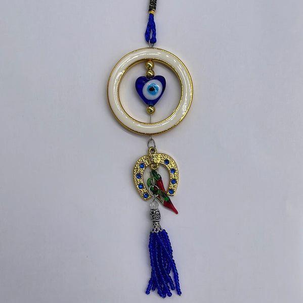 Heart Evil Eye Gold/White Circle w mini Horse Charm