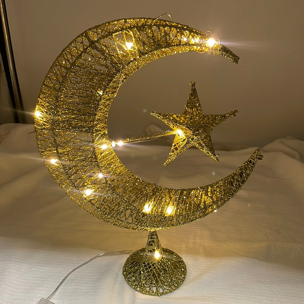 13'' Gold Glitter Ramadan Moon and Star W LED