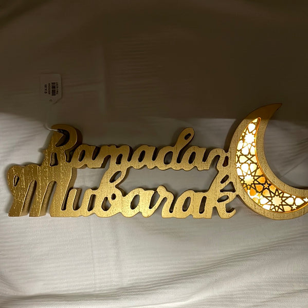 Ramadan Mubarak Gold Words Hang with LED moon