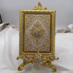 Gold & White Quran Holder W Stand & Quran Small 6X8”