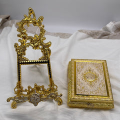 Gold & White Quran Holder W Stand & Quran Small 6X8”