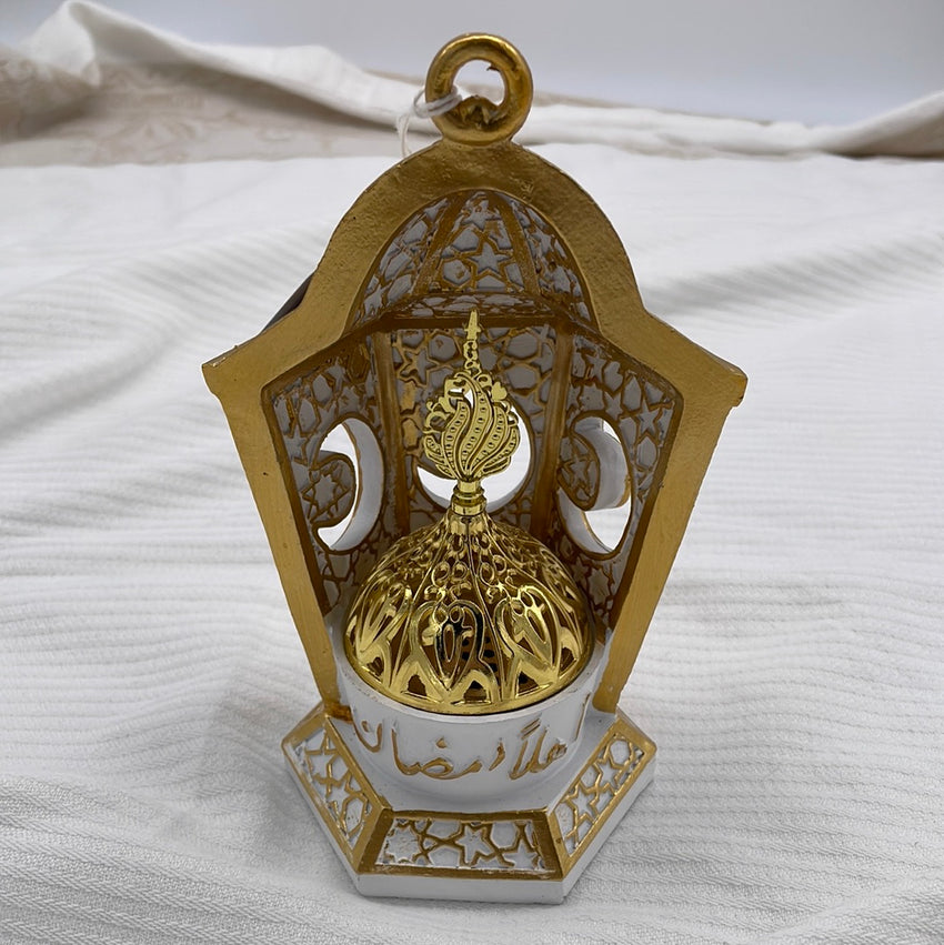 Ramadan Bakkor Burner Lantern Shape White & Gold