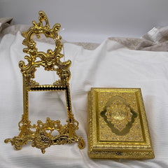 Gold Quran Holder W Stand & Quran Small 6X8”