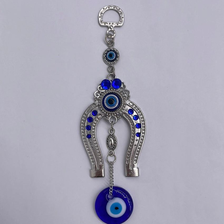 Evil Eye Silver Horse Shoe Hanging