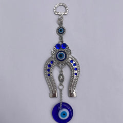 Evil Eye Silver Horse Shoe Hanging