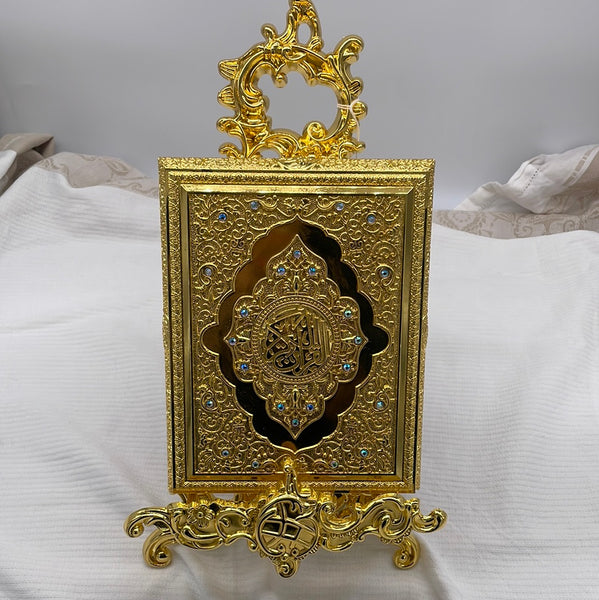 Gold Quran Holder W Stand & Quran Medium