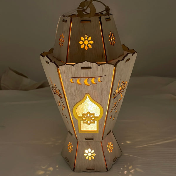 Ramadan Wood Lantern W Gold  Window 14'' LED