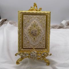 Gold & White Quran Holder W Stand & Quran Small 6X8”