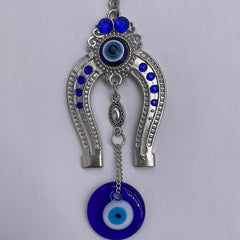 Evil Eye Silver Horse Shoe Hanging