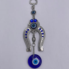 Evil Eye Silver Horse Shoe Hanging