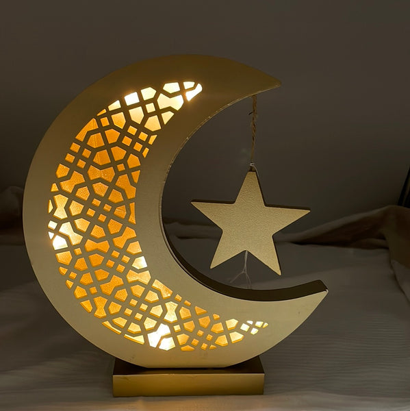 Shelf Ramadan Decor Moon & Star With Led Lights 10''