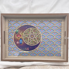 1PC Large Wood Ramadan Tray Moon& Star Colorful