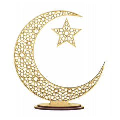 Ramadan Moon Star Wood Stand gold Led Light